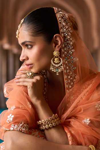 ANGAD SINGH Orange Silk Sweetheart Neck Suraj Mirror Embroidered Raw Lehenga Set Online at Aza Fashions ANGAD SINGH_Orange Silk Sweetheart Neck Suraj Mirror Embroidered Raw Lehenga Set _Online_at_Aza_Fashions