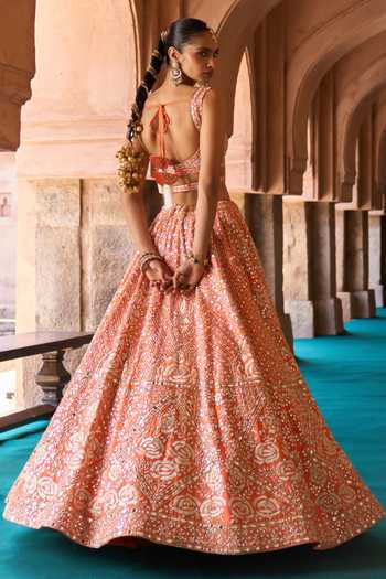 ANGAD SINGH Suraj Mirror Embroidered Raw Silk Lehenga Set 