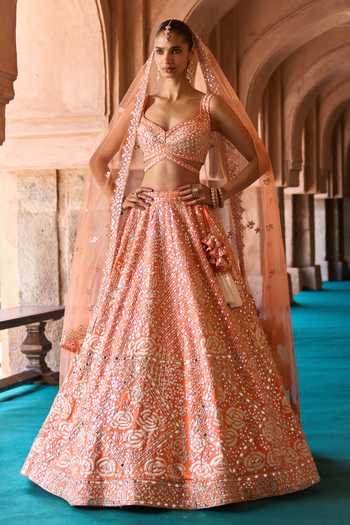ANGAD SINGH Suraj Mirror Embroidered Raw Silk Lehenga Set 