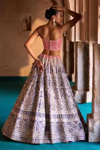 ANGAD SINGH Amrit Embroidered Raw Silk Tiered Lehenga Set 