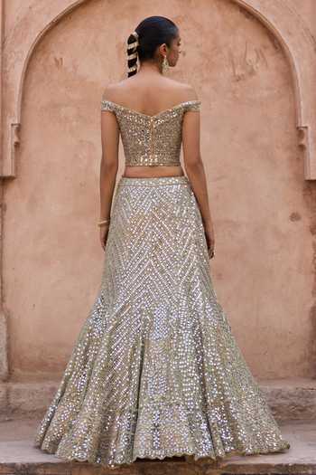 ANGAD SINGH Sunehri Embroidered Net Corset Lehenga Set 