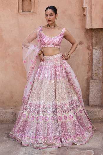 ANGAD SINGH Gulaab Floral Embroidered Net Lehenga Set 