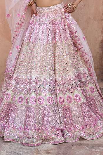 Shop_ANGAD SINGH_Pink Net Scoop Neck Gulaab Floral Embroidered Lehenga Set 