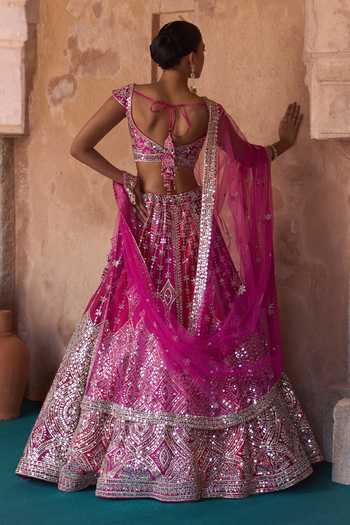 ANGAD SINGH Agni Ogee Mirror Work Raw Silk Lehenga Set 
