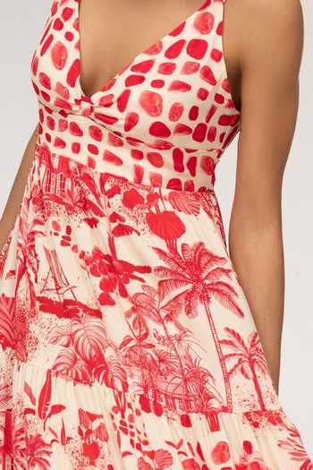 Buy_Inoa_Red Silk Plunge Neck Dina Vermelho Print Dress 