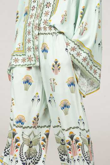 Inoa_Blue Silk Lina Pistacia Vera Print Pant _Online_at_Aza_Fashions