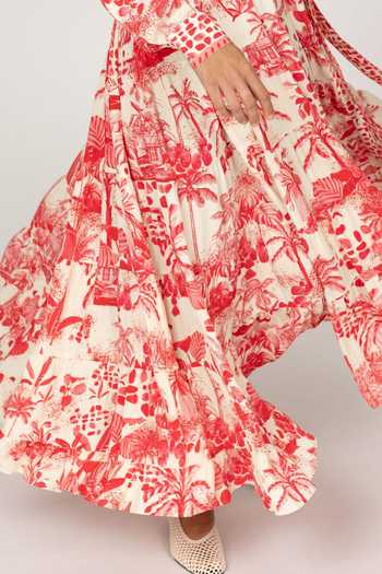 Inoa_Red Silk Collared , Button-down Perorian Vermelho Print Dress _Online_at_Aza_Fashions