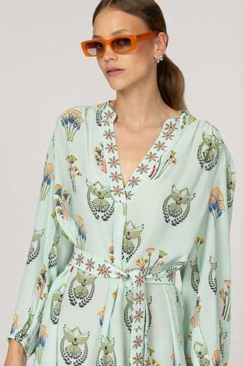 Inoa Allium Pistacia Vera Print Dress With Belt 