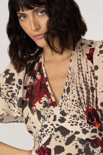 Inoa Aster Papaver Print Silk Dress 