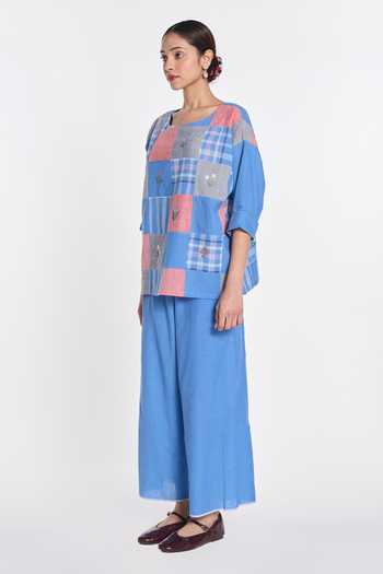 Payal Pratap Blue Handloom Cotton Bluebonnet Elasticated Pant Online at Aza Fashions Payal Pratap_Blue Handloom Cotton Bluebonnet Elasticated Pant _Online_at_Aza_Fashions