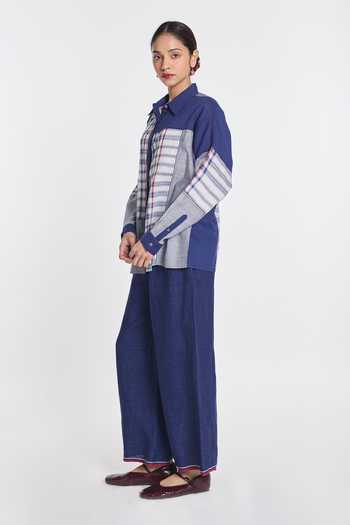 Buy Payal Pratap Blue Handloom Cotton Collared Neck Chamomile Patchwork Shirt Online at Aza Fashions Buy_Payal Pratap_Blue Handloom Cotton Collared Neck Chamomile Patchwork Shirt _Online_at_Aza_Fashions