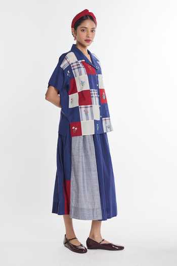 Buy Payal Pratap Blue Handloom Cotton Collared Neck Bluebell Patchwork Shirt Online at Aza Fashions Buy_Payal Pratap_Blue Handloom Cotton Collared Neck Bluebell Patchwork Shirt _Online_at_Aza_Fashions