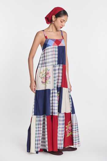 Payal Pratap Multi Color Handloom Cotton Square Neck Rafflesia Patchwork Dress Online at Aza Fashions Payal Pratap_Multi Color Handloom Cotton Square Neck Rafflesia Patchwork Dress _Online_at_Aza_Fashions
