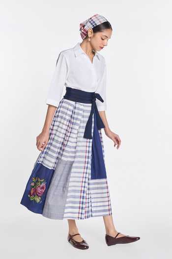 Buy Payal Pratap White Handloom Cotton, Poplin Collared Neck Ivy Patchwork Wrap Dress Online at Aza Fashions Buy_Payal Pratap_White Handloom Cotton, Poplin Collared Neck Ivy Patchwork Wrap Dress _Online_at_Aza_Fashions