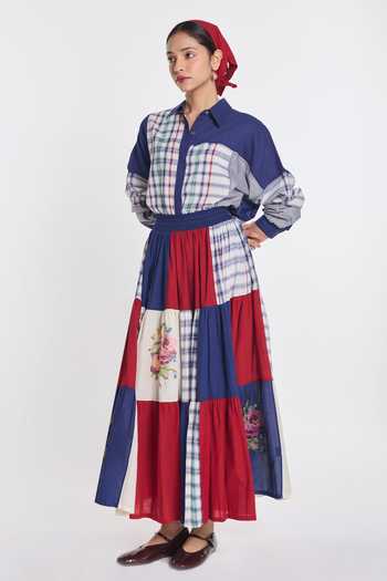 Payal Pratap Multi Color Handloom Cotton Astilbe Patchwork Skirt Online at Aza Fashions Payal Pratap_Multi Color Handloom Cotton Astilbe Patchwork Skirt _Online_at_Aza_Fashions