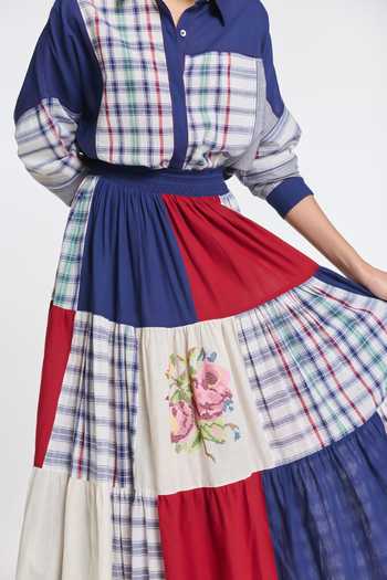 Shop Payal Pratap Multi Color Handloom Cotton Astilbe Patchwork Skirt Online at Aza Fashions Shop_Payal Pratap_Multi Color Handloom Cotton Astilbe Patchwork Skirt _Online_at_Aza_Fashions