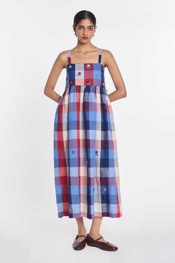 Buy Payal Pratap Multi Color Cotton, Linen Square Neck Asphodel Multicheck Dress Online at Aza Fashions Buy_Payal Pratap_Multi Color Cotton, Linen Square Neck Asphodel Multicheck Dress _Online_at_Aza_Fashions