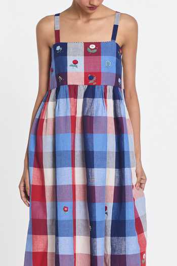 Shop Payal Pratap Multi Color Cotton, Linen Square Neck Asphodel Multicheck Dress Online at Aza Fashions Shop_Payal Pratap_Multi Color Cotton, Linen Square Neck Asphodel Multicheck Dress _Online_at_Aza_Fashions