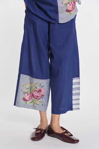 Payal Pratap Blue Handloom Cotton Azalea Elasticated Pant Online at Aza Fashions Payal Pratap_Blue Handloom Cotton Azalea Elasticated Pant _Online_at_Aza_Fashions
