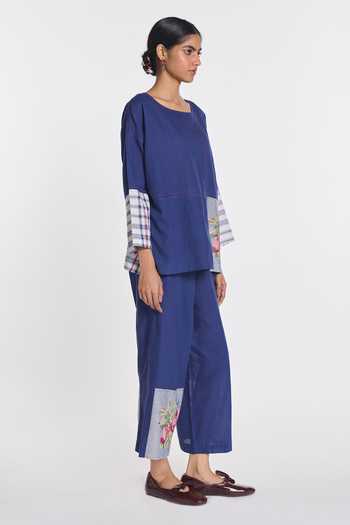 Buy Payal Pratap Blue Handloom Cotton Azalea Elasticated Pant Online at Aza Fashions Buy_Payal Pratap_Blue Handloom Cotton Azalea Elasticated Pant _Online_at_Aza_Fashions