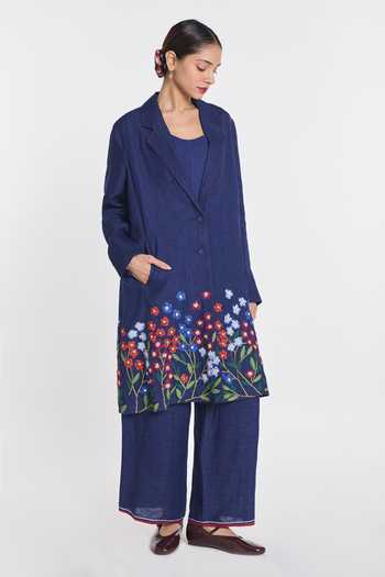 Buy Payal Pratap Blue Linen Square Neck Rudbeckia Embroidered Jacket Online at Aza Fashions Buy_Payal Pratap_Blue Linen Square Neck Rudbeckia Embroidered Jacket _Online_at_Aza_Fashions