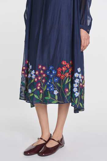 Shop_Payal Pratap_Blue Silk, Cotton V-neck Speciosa Embroidered Dress _Online_at_Aza_Fashions