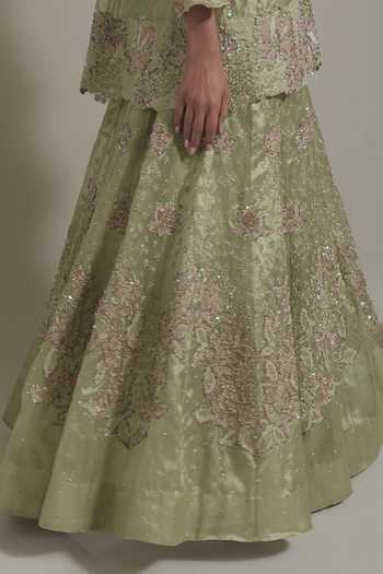 Buy Kavita Bhartia Green Tissue V-neck, Yes Embellished Kurta Skirt Set Buy_Kavita Bhartia_Green Tissue V-neck, Yes Embellished Kurta Skirt Set