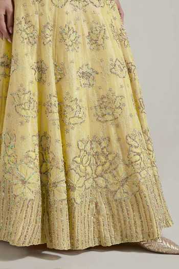 Buy Kavita Bhartia Gold Cotton, Tissue, Lycra Round Neck Embellished Lehenga Set Buy_Kavita Bhartia_Gold Cotton, Tissue, Lycra Round Neck Embellished Lehenga Set