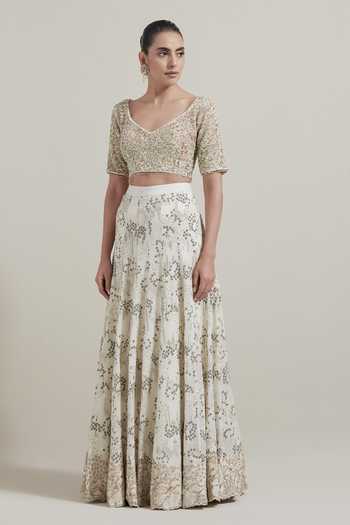 Kavita Bhartia Ivory Silk, Organza, Chanderi Silk, Shantoon Scoop Neck Embellished Lehenga Set Online at Aza Fashions Kavita Bhartia_Ivory Silk, Organza, Chanderi Silk, Shantoon Scoop Neck Embellished Lehenga Set _Online_at_Aza_Fashions