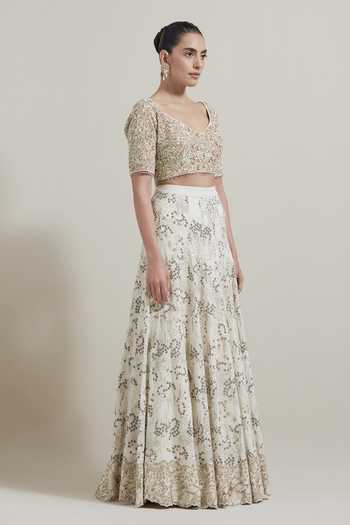 Buy Kavita Bhartia Ivory Silk, Organza, Chanderi Silk, Shantoon Scoop Neck Embellished Lehenga Set Online at Aza Fashions Buy_Kavita Bhartia_Ivory Silk, Organza, Chanderi Silk, Shantoon Scoop Neck Embellished Lehenga Set _Online_at_Aza_Fashions