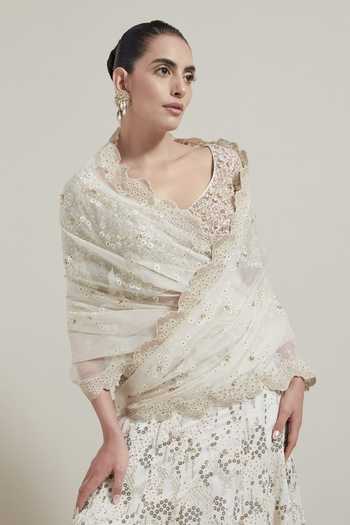 Shop Kavita Bhartia Ivory Silk, Organza, Chanderi Silk, Shantoon Scoop Neck Embellished Lehenga Set Online at Aza Fashions Shop_Kavita Bhartia_Ivory Silk, Organza, Chanderi Silk, Shantoon Scoop Neck Embellished Lehenga Set _Online_at_Aza_Fashions