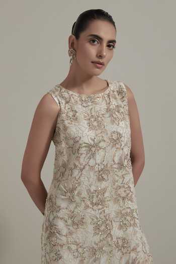 Buy Kavita Bhartia Ivory Organza, Tissue Round Neck Hand Embellished Kurta Sharara Set Buy_Kavita Bhartia_Ivory Organza, Tissue Round Neck Hand Embellished Kurta Sharara Set