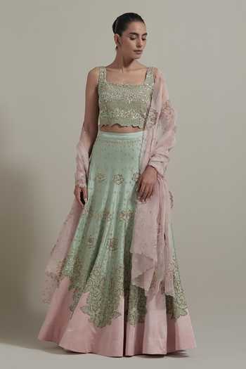 Kavita Bhartia Colorblock Embroidered Lehenga Set 