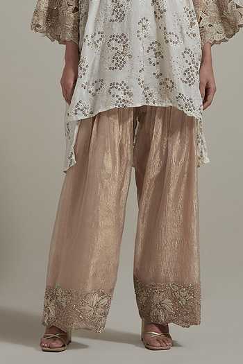 Shop Kavita Bhartia Ivory Silk, Tissue V-neck Kurta And Salwar Set Online at Aza Fashions Shop_Kavita Bhartia_Ivory Silk, Tissue V-neck Kurta And Salwar Set _Online_at_Aza_Fashions