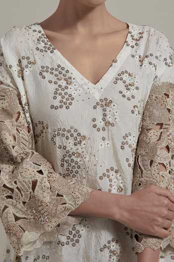 Buy Kavita Bhartia Ivory Silk, Tissue V-neck Kurta And Salwar Set Buy_Kavita Bhartia_Ivory Silk, Tissue V-neck Kurta And Salwar Set