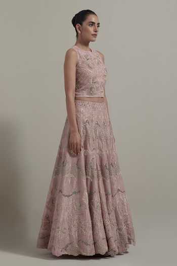 Buy Kavita Bhartia Pink Organza, Net, Tissue Round Neck Embellished Lehenga Blouse Set Online at Aza Fashions Buy_Kavita Bhartia_Pink Organza, Net, Tissue Round Neck Embellished Lehenga Blouse Set _Online_at_Aza_Fashions