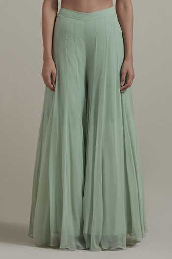 Buy_Kavita Bhartia_Green Net, Chiffon Open , Bandeau Embellished Jacket Sharara Set _Online_at_Aza_Fashions