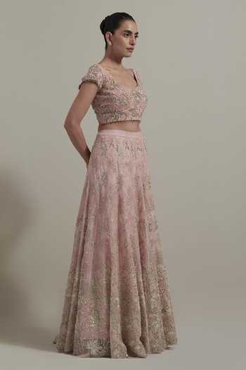 Shop Kavita Bhartia Pink Organza, Net Sweetheart Neck Sequin Work Lehenga Set Online at Aza Fashions Shop_Kavita Bhartia_Pink Organza, Net Sweetheart Neck Sequin Work Lehenga Set _Online_at_Aza_Fashions
