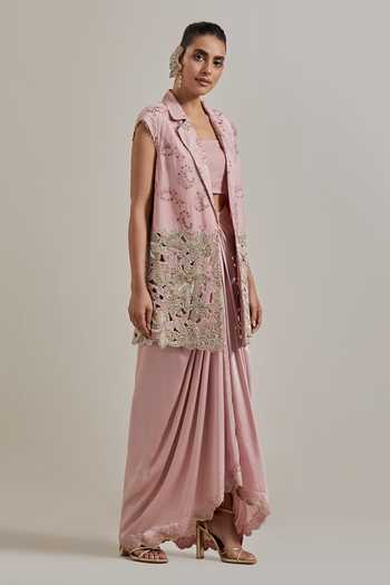 Buy Kavita Bhartia Pink Chanderi, Satin Collared Neck Hand Embellished Jacket And Skirt Set Online at Aza Fashions Buy_Kavita Bhartia_Pink Chanderi, Satin Collared Neck Hand Embellished Jacket And Skirt Set _Online_at_Aza_Fashions