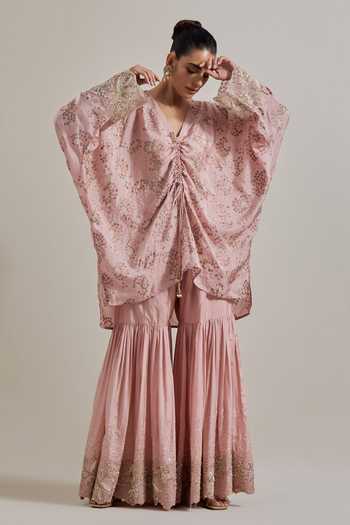 Buy Kavita Bhartia Pink Silk V-neck Hand Embellished Kaftan And Sharara Set Online at Aza Fashions Buy_Kavita Bhartia_Pink Silk V-neck Hand Embellished Kaftan And Sharara Set _Online_at_Aza_Fashions