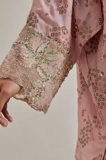 Kavita Bhartia Pink Silk V-neck Hand Embellished Kaftan And Sharara Set at Aza Fashions Kavita Bhartia_Pink Silk V-neck Hand Embellished Kaftan And Sharara Set _at_Aza_Fashions