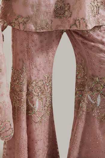 Buy_Kavita Bhartia_Pink Organza Embroidery, Sequins, Beads, Hand Embellished Kurta Palazzo Set 
