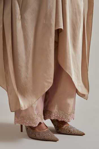 Kavita Bhartia Pink Satin, Tissue V-neck Hand Embellished Kaftan And Pant Set at Aza Fashions Kavita Bhartia_Pink Satin, Tissue V-neck Hand Embellished Kaftan And Pant Set _at_Aza_Fashions