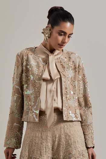 Kavita Bhartia Pink Organza, Satin Open , High Hand Embellished Jacket Sharara Set Online at Aza Fashions Kavita Bhartia_Pink Organza, Satin Open , High Hand Embellished Jacket Sharara Set _Online_at_Aza_Fashions