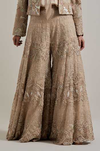 Buy Kavita Bhartia Pink Organza, Satin Open , High Hand Embellished Jacket Sharara Set Buy_Kavita Bhartia_Pink Organza, Satin Open , High Hand Embellished Jacket Sharara Set