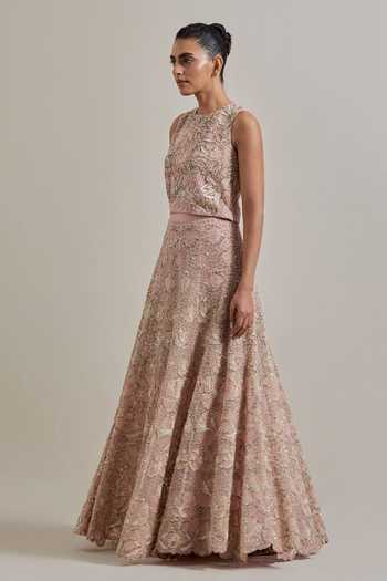 Kavita Bhartia Pink Organza, Net Round Neck Hand Embellished Lehenga Set Online at Aza Fashions Kavita Bhartia_Pink Organza, Net Round Neck Hand Embellished Lehenga Set _Online_at_Aza_Fashions