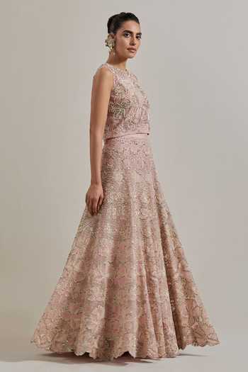Buy Kavita Bhartia Pink Organza, Net Round Neck Hand Embellished Lehenga Set Online at Aza Fashions Buy_Kavita Bhartia_Pink Organza, Net Round Neck Hand Embellished Lehenga Set _Online_at_Aza_Fashions