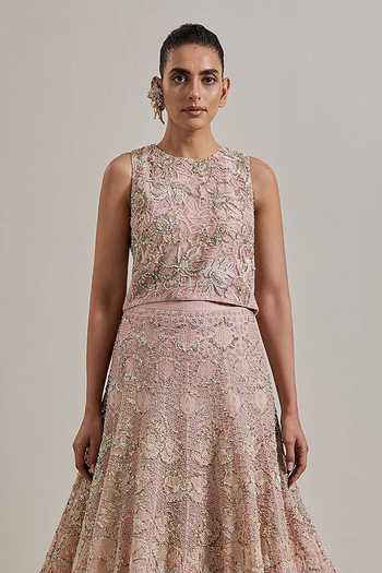 Shop Kavita Bhartia Pink Organza, Net Round Neck Hand Embellished Lehenga Set Online at Aza Fashions Shop_Kavita Bhartia_Pink Organza, Net Round Neck Hand Embellished Lehenga Set _Online_at_Aza_Fashions
