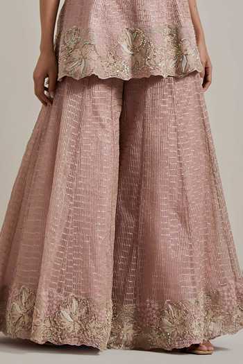 Buy Kavita Bhartia Pink Organza, Net V-neck Hand Embellished Kurta Sharara Set Online at Aza Fashions Buy_Kavita Bhartia_Pink Organza, Net V-neck Hand Embellished Kurta Sharara Set _Online_at_Aza_Fashions