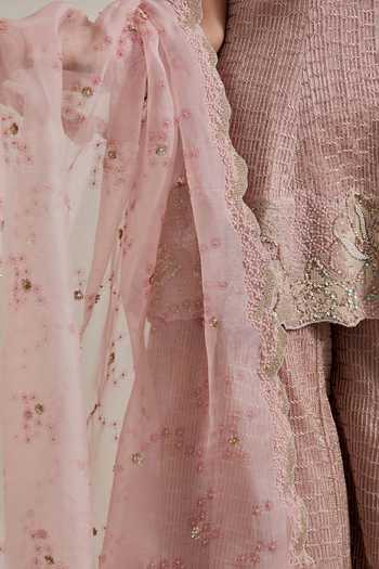 Kavita Bhartia Pink Organza, Net V-neck Hand Embellished Kurta Sharara Set at Aza Fashions Kavita Bhartia_Pink Organza, Net V-neck Hand Embellished Kurta Sharara Set _at_Aza_Fashions